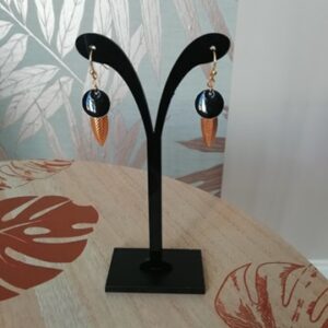 boucles d'oreilles feuilles noires et dorées